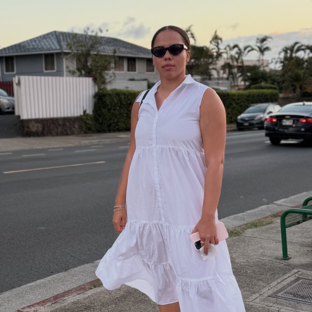 LOVE ADY- Sleeveless White Tiered Shirt Dress
